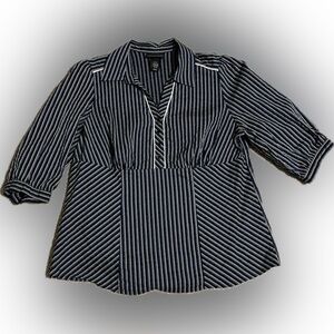 💥Women Lane Bryant Blouse Blue Black Stripe Shirt Top Button Placard 14 16